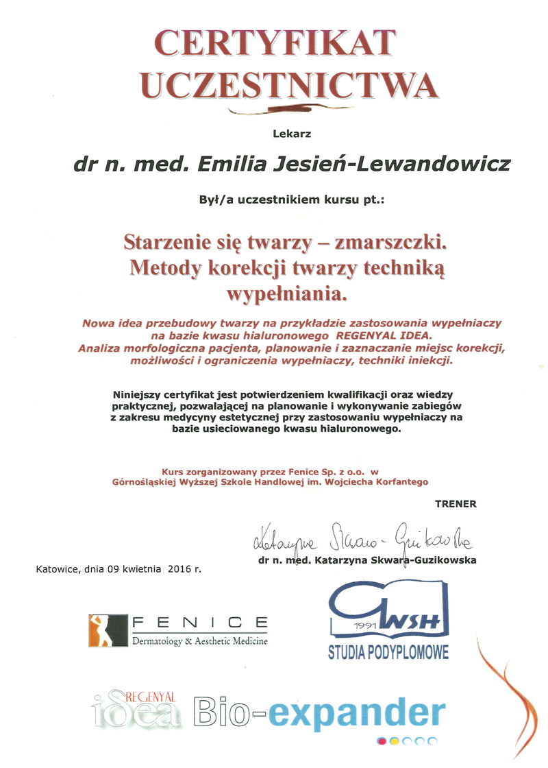 Cert Zmarszczki sml - dr n. med. Emilia Jesień-Lewandowicz
